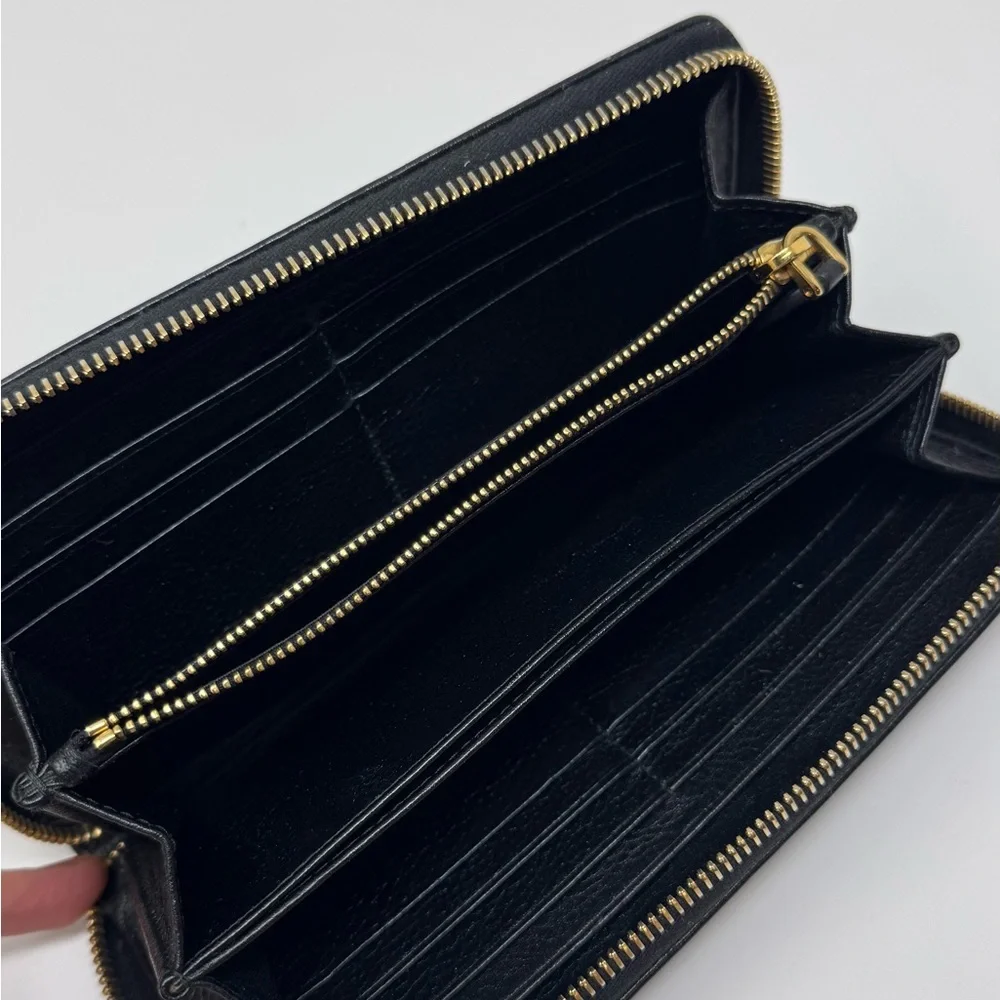 Preloved Prada Black Zip-Around Wallet with Gold Accents - Picture 10 of 16